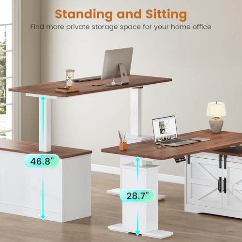 Black L Shaped Standing Desk with Storage Drawers and Power Outlets U916756