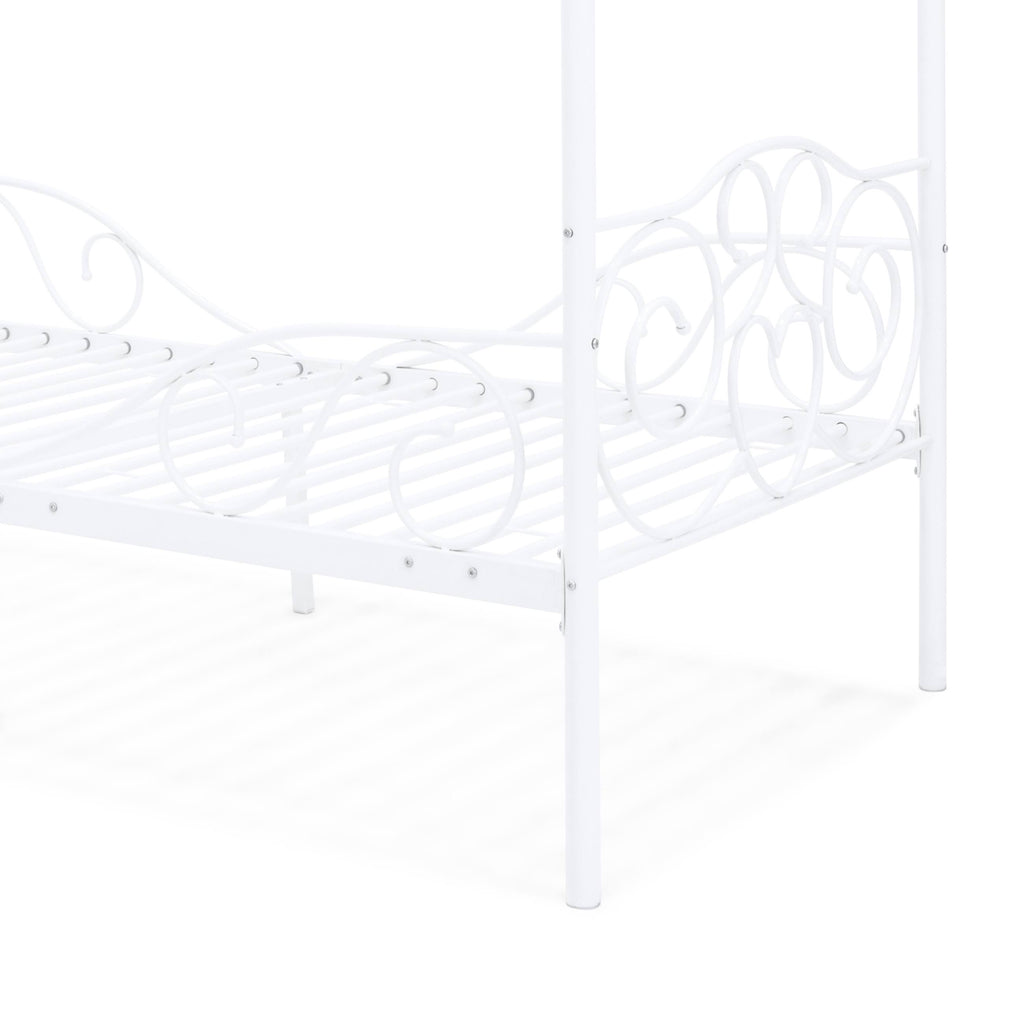 White 4 Post Metal Twin Bed Frame with Headboard and Footboard O618