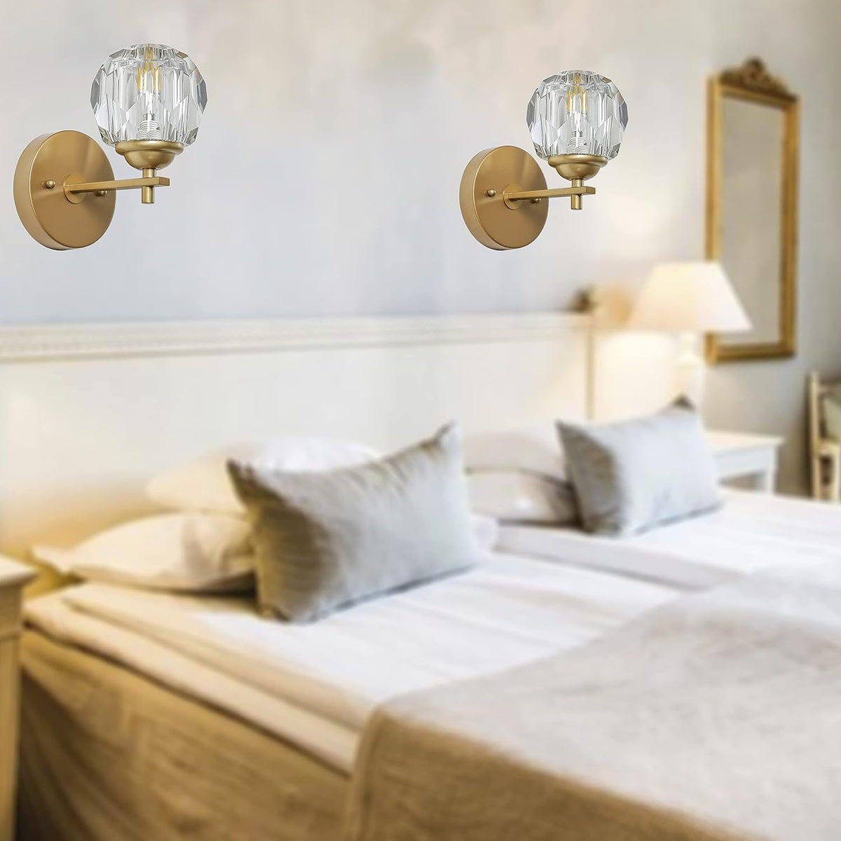 Clear Crystal Gold Wall Sconces Set of Two I5609