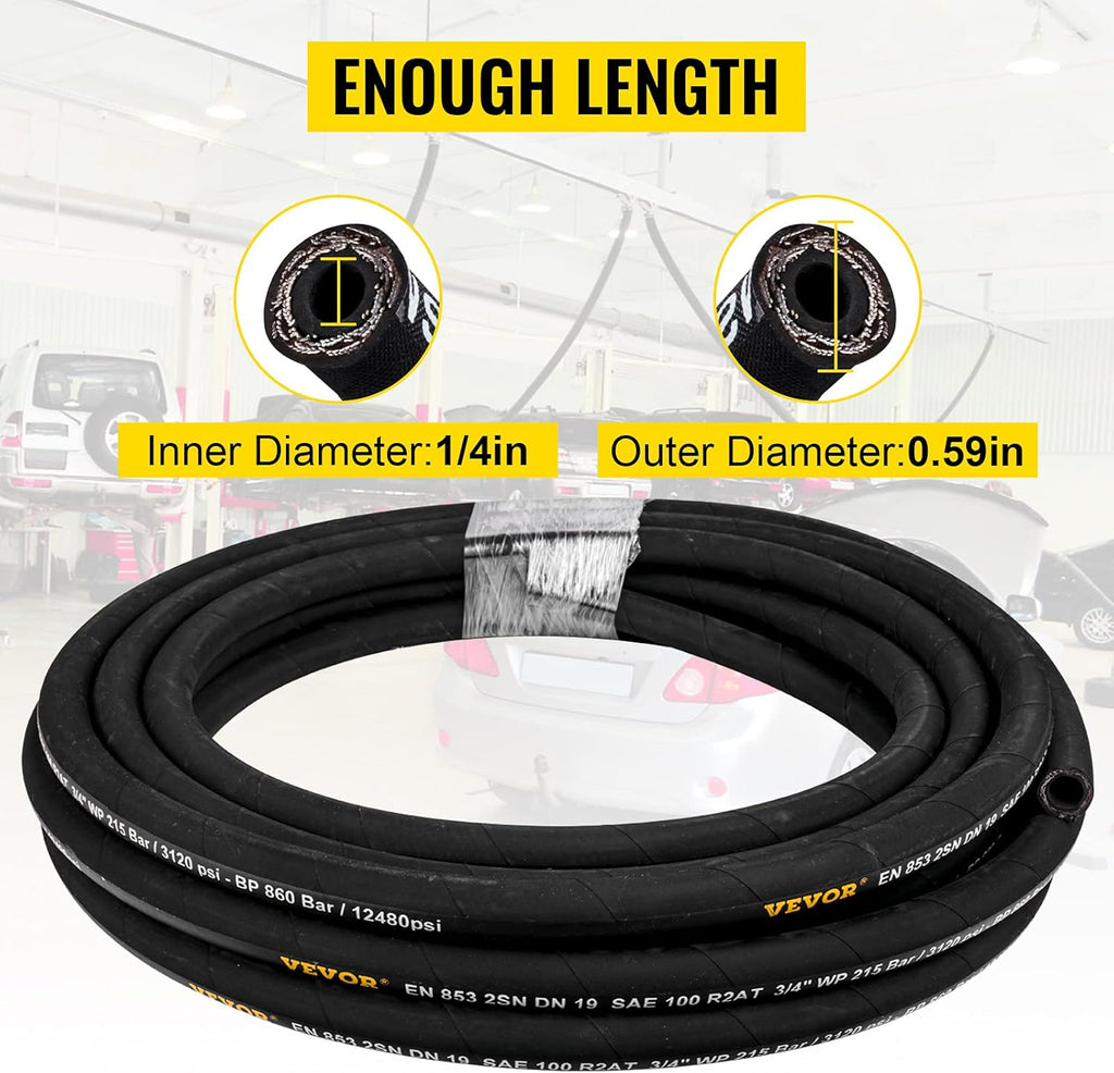 1/4 inch x 100 ft Rubber Hydraulic Hose, 5800 PSI, Pack of 2 M26408