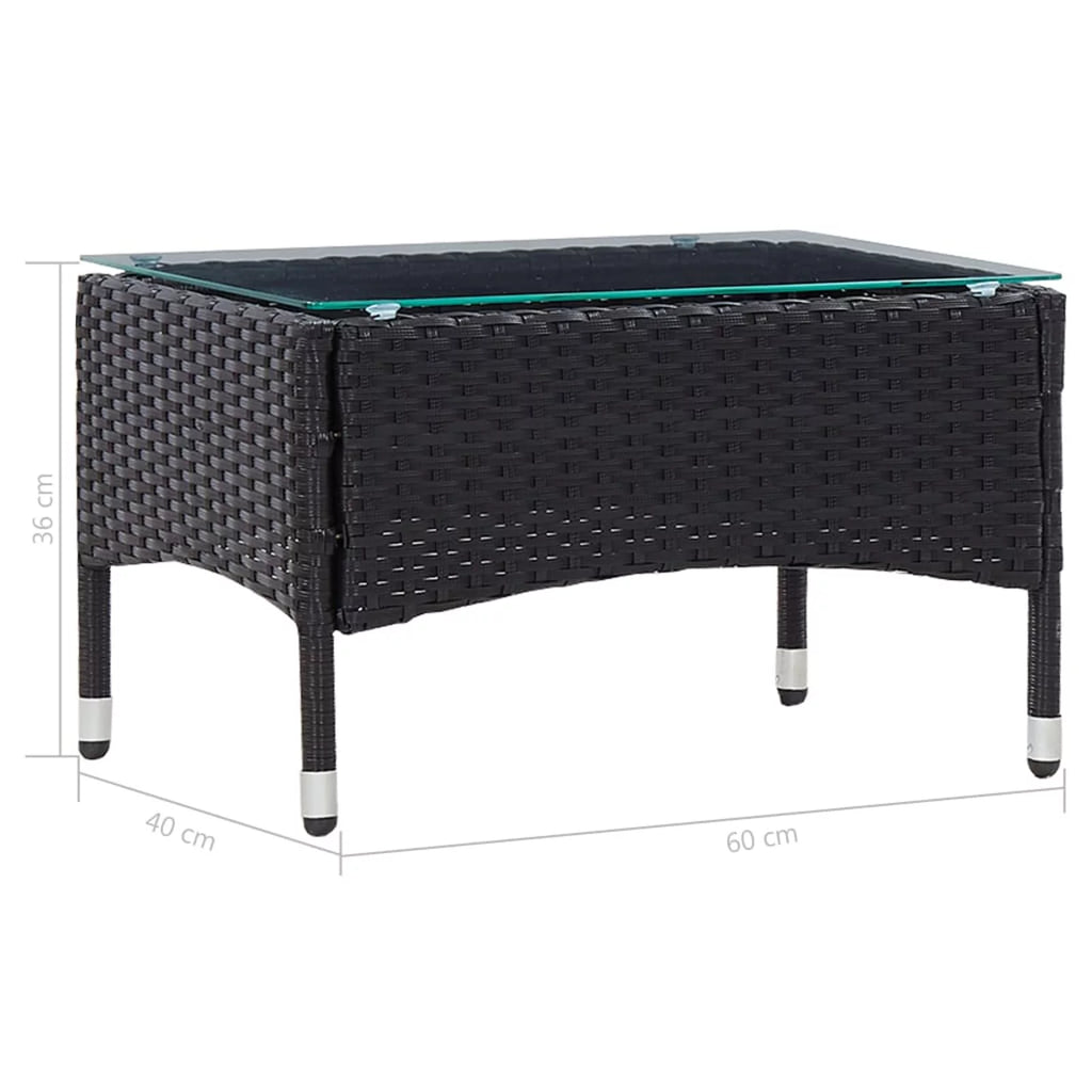 Black Poly Rattan Glass Tabletop Side Table B835