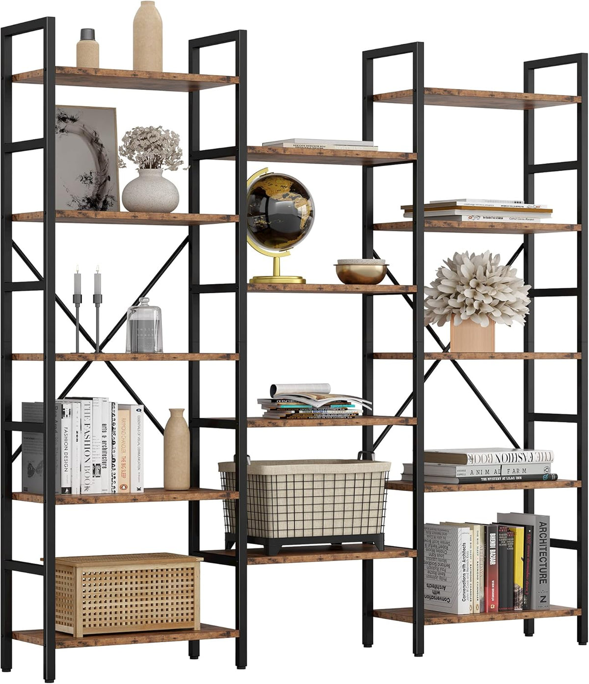 6 Tiers Industrial Bookshelf with Metal Frame Y92602