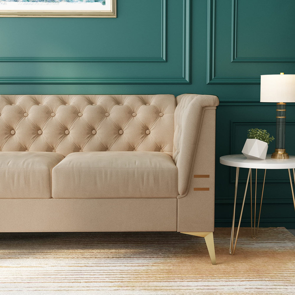 Khaki Velvet Upholstered Sofa O134471