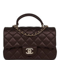 Burgundy Lambskin Mini Rectangular Flap Bag with Top Handle L6270