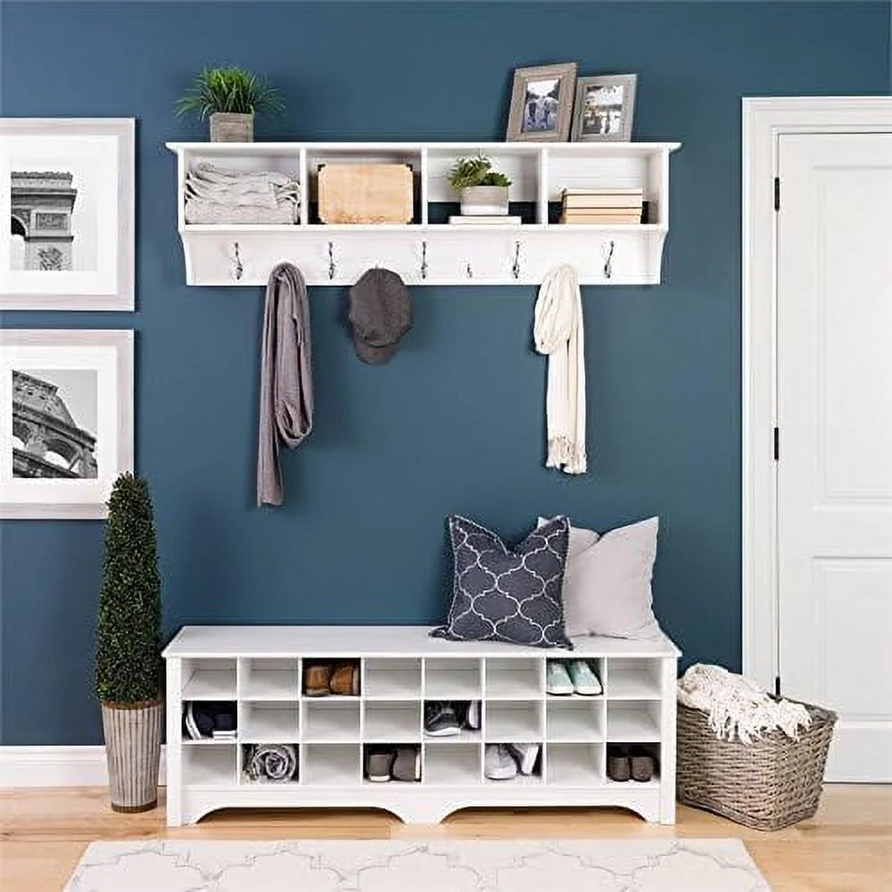 White 24-Pair Shoe Cubby Bench V650026