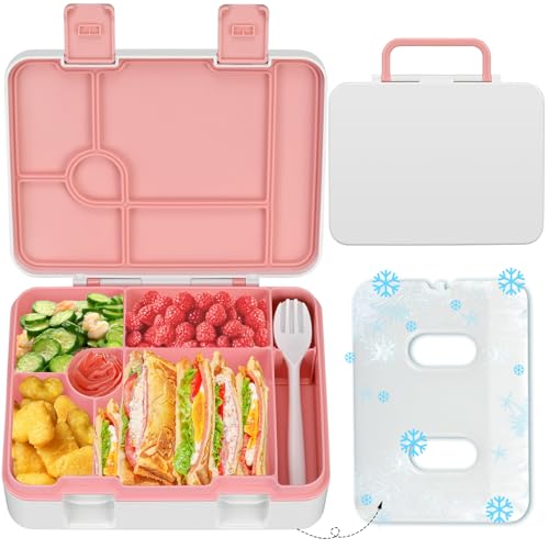 Kids 5 Compartment Leak-Proof Bento Lunch Box with Ice Pack and Utensils F925