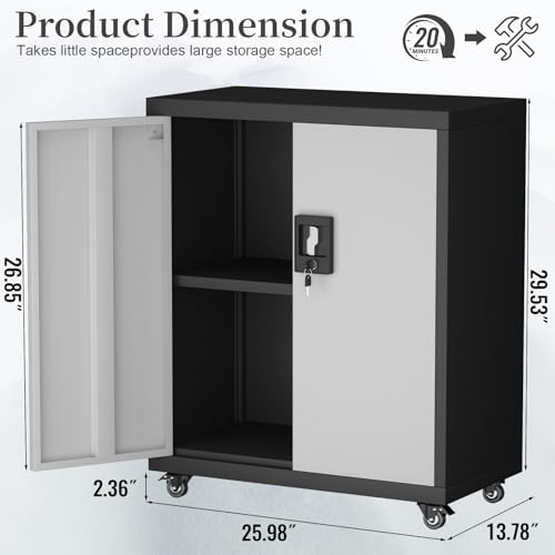 Lockable Black Metal Wall Cabinet with 2 Doors G14312