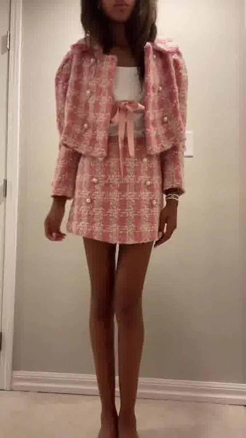 Two Piece Tweed Skirt Suit A615