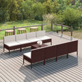 9 Piece Garden Conversation Set with Cushion and Footrest Brown Poly Rattan Sectional Outdoor Furniture Set K240