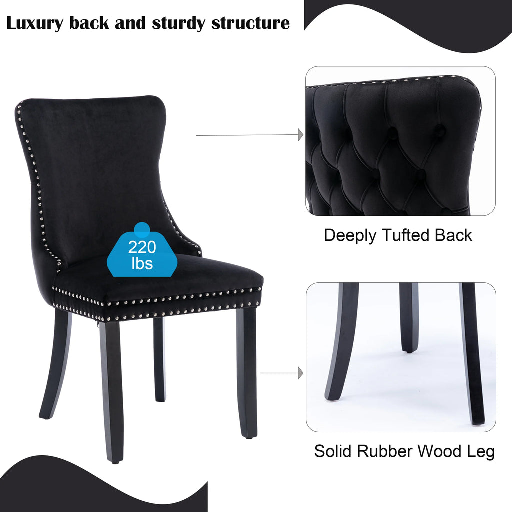 Button Tufted Upholstered Dining Chairs with Nailhead, Solid Wood Legs (Set of 2) U76960