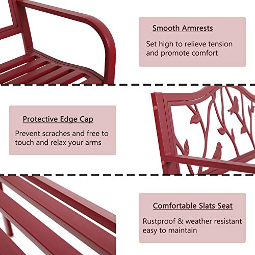 50 Inches Cast Iron Metal Patio Bench with Floral Pattern Backrest N6922