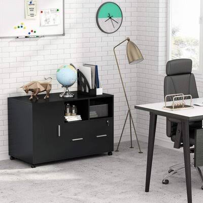 Large File Cabinet with Lock and Drawer, Mobile Lateral Filing Cabinet Printer Stand D86110