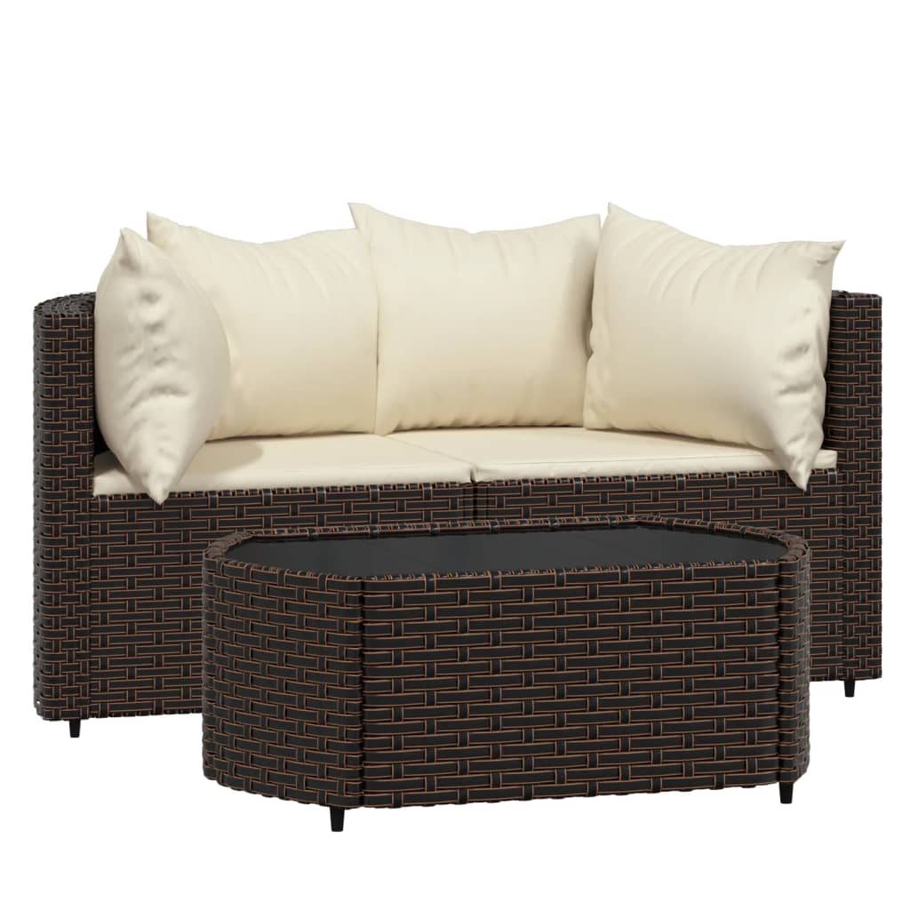 3 Piece Rattan Outdoor Patio Furniture Set with Glass Top Coffee Table K25561