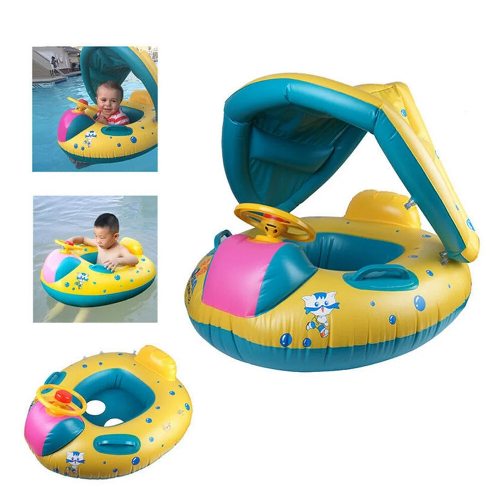 Inflatable Swimming Ring Baby Pool Float with Canopy Sunshade Roof T178