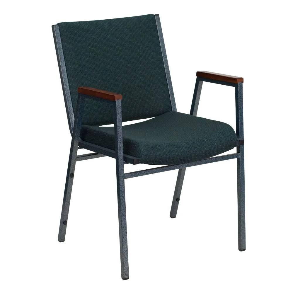 Hunter Green Patterned Fabric Stack Chair with Arms N284