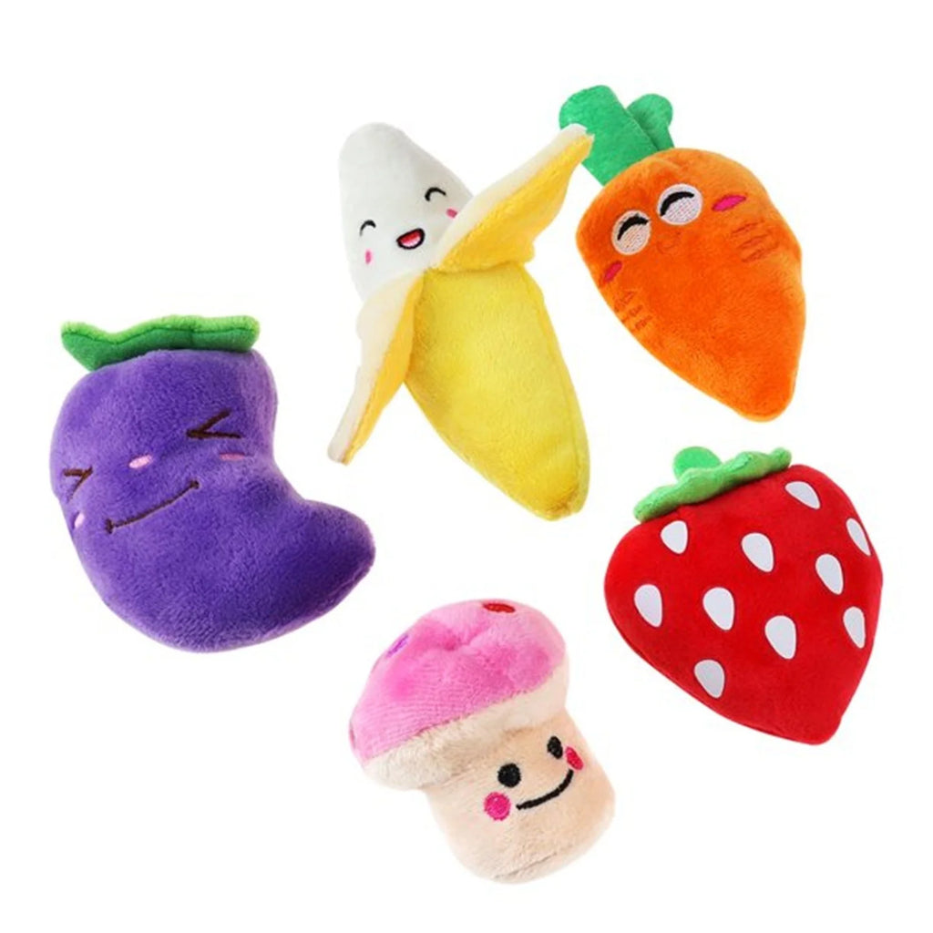 5 Pack Dog Squeaky Toys Plush Fruits Snacks and Vegetables Dog Toys S633332