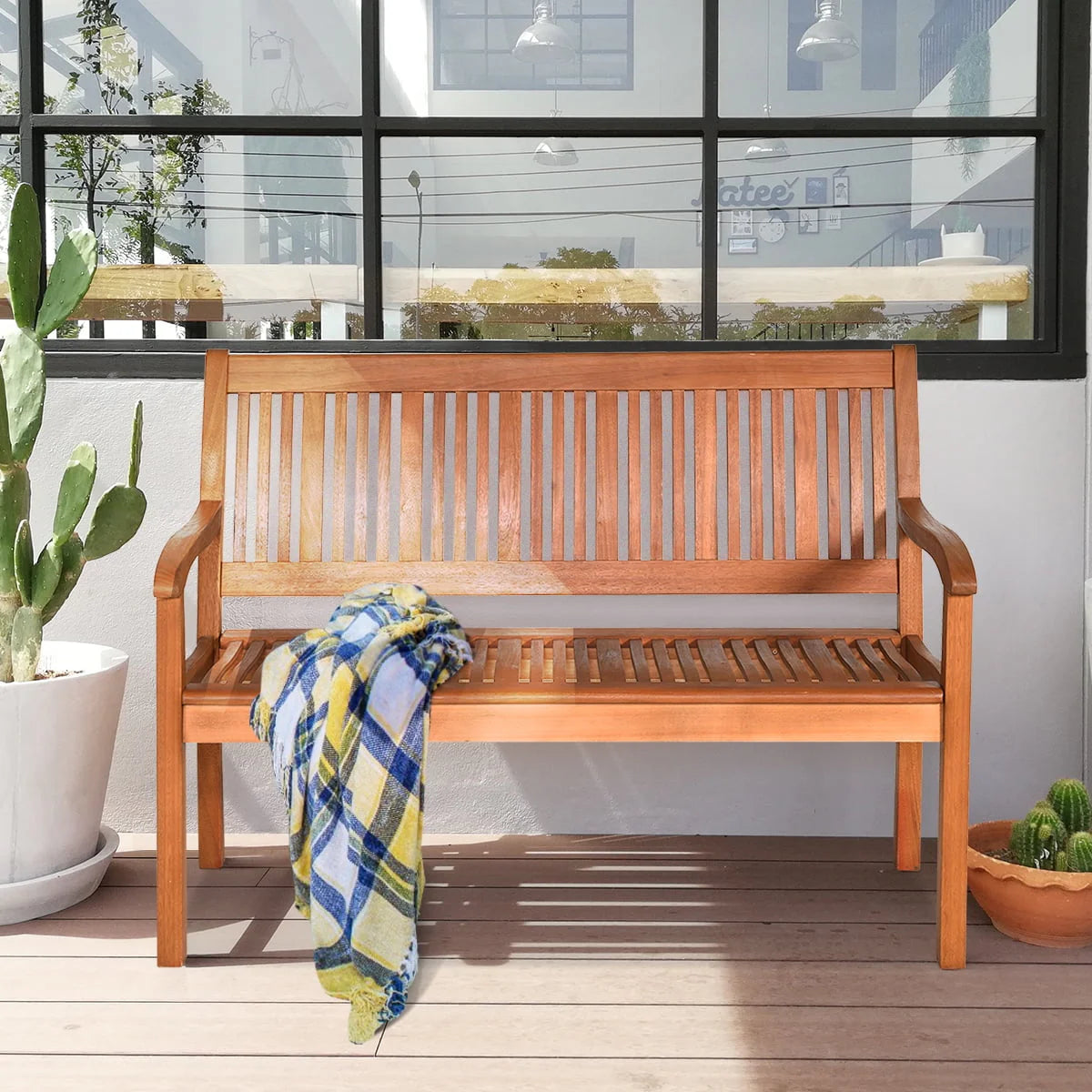 50'' Two Person Outdoor Bench Loveseat Solid Wood H205