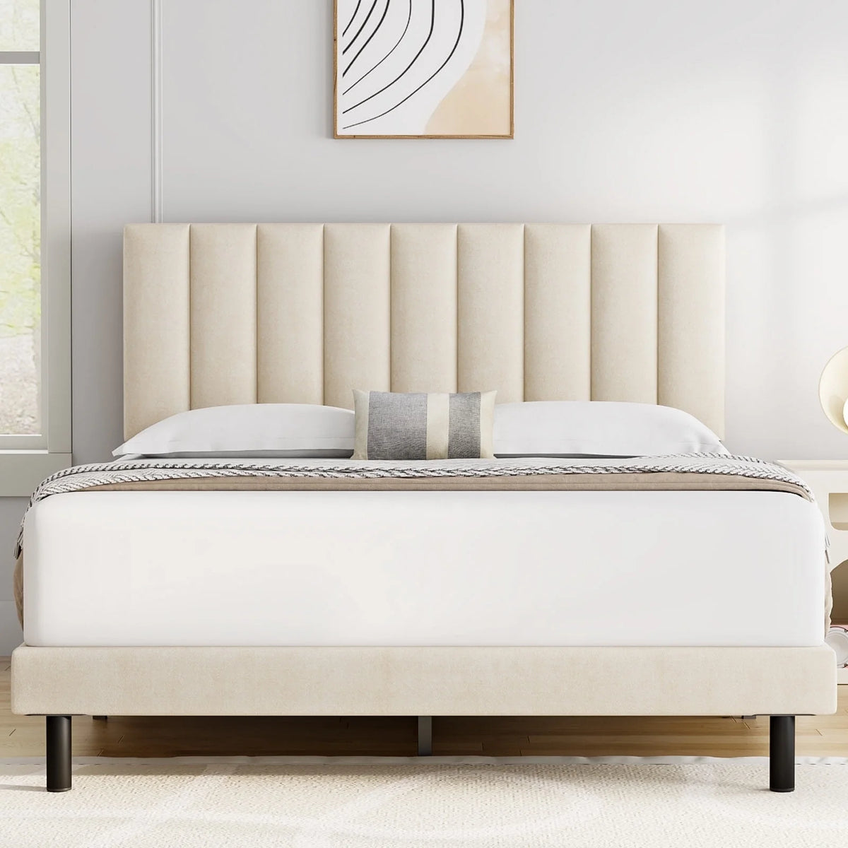 Full Light Gray Upholstered Platform Bed Frame Z8108