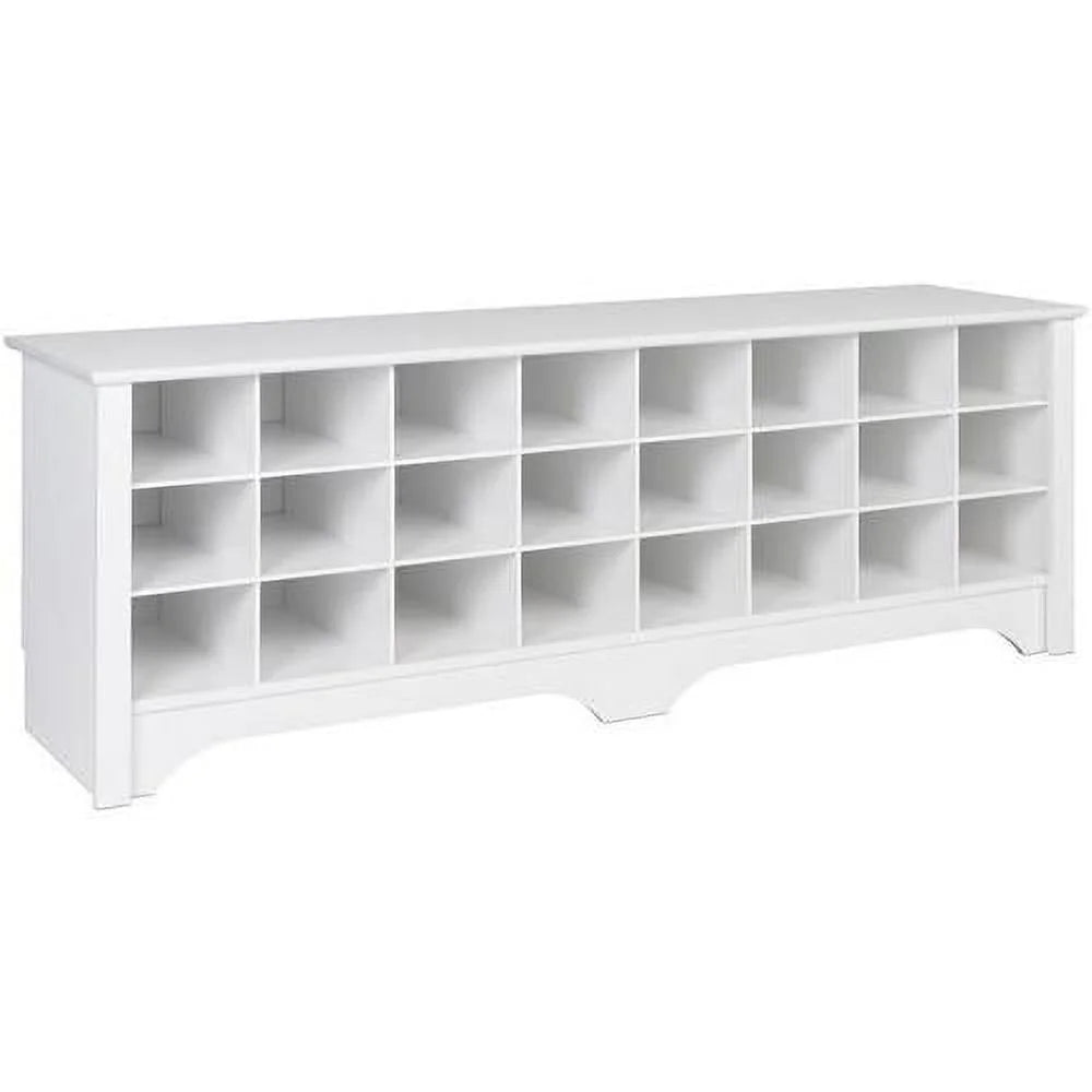 White 24-Pair Shoe Cubby Bench V650026