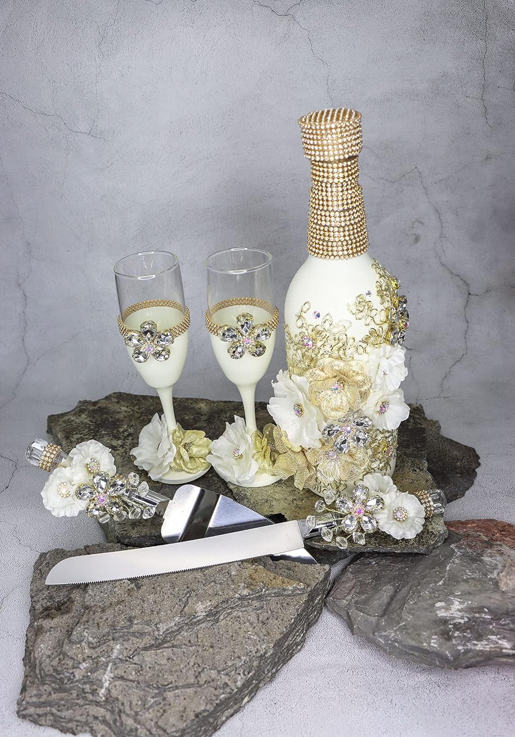 Champagne Glasses Set Emerald Green Silver Q723581