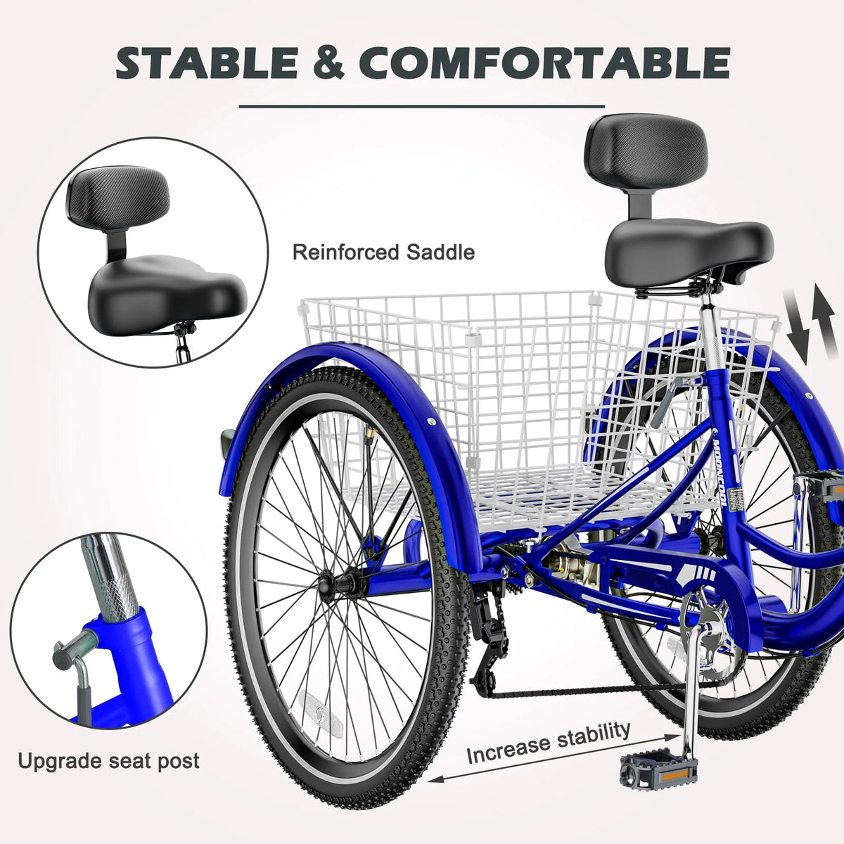 Adult Tricycles 3 Wheel 7 Speed 20 inch with Big Basket R5040