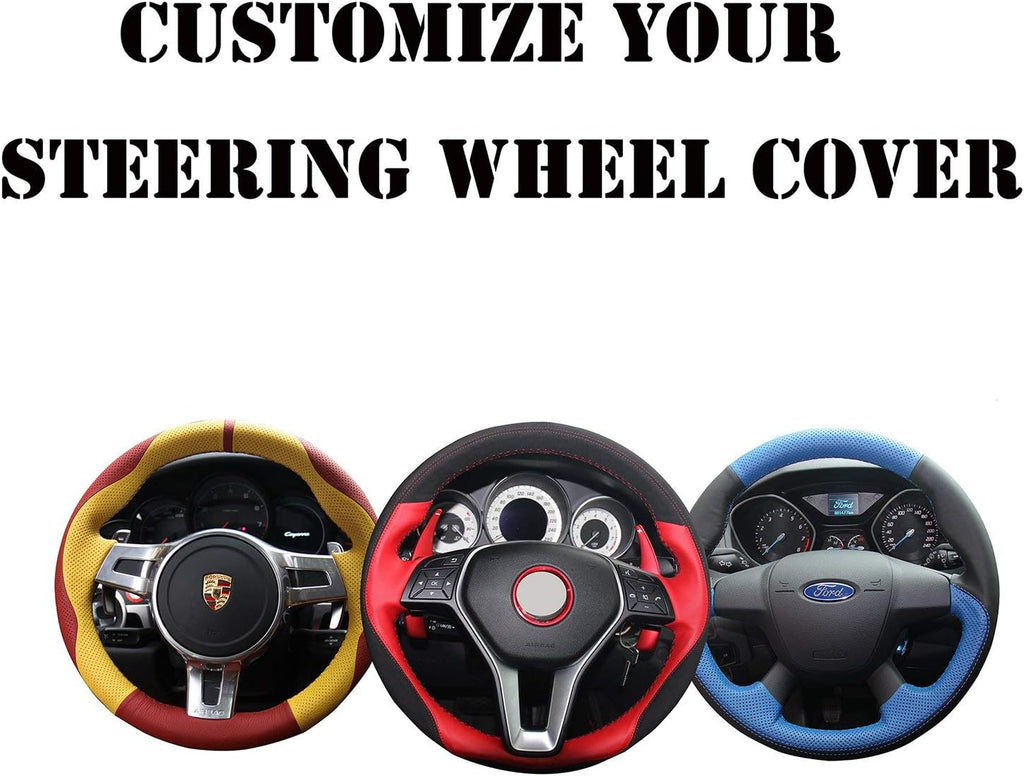 Black Genuine Leather Steering Wheel Cover J2587