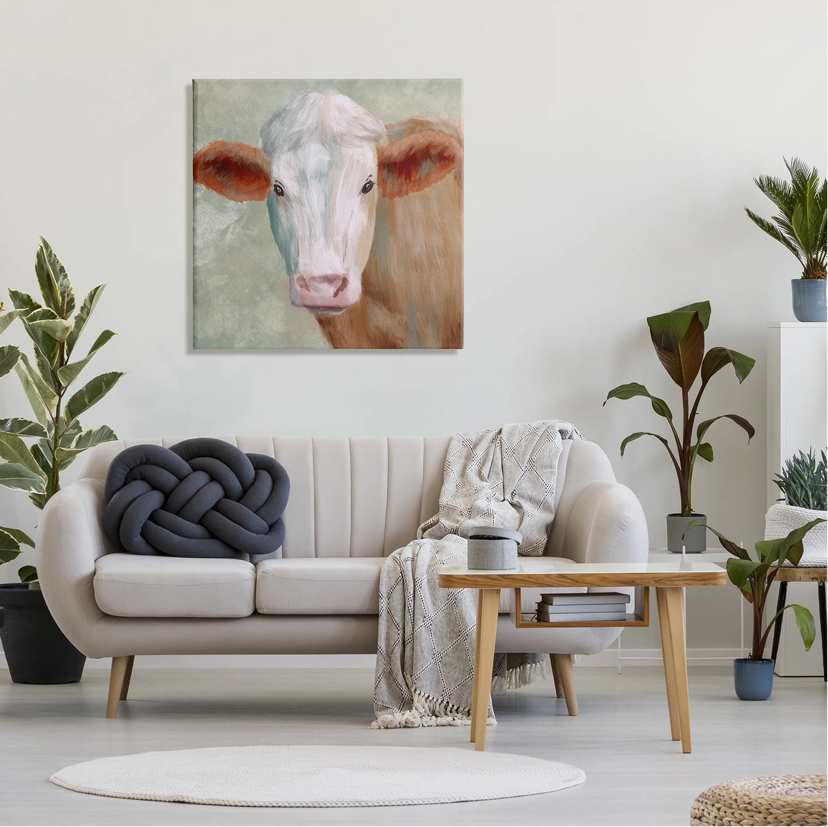 Brown White Cow Canvas Wall Art V5135