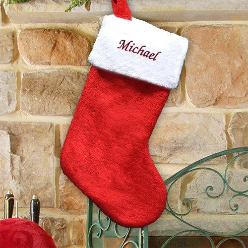 Embroidered Red Plush Christmas Stocking G4485