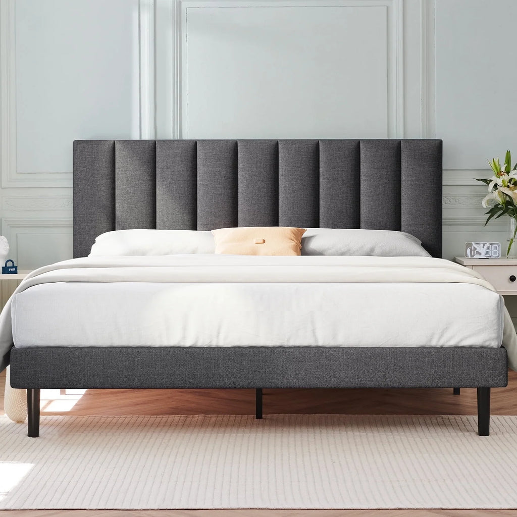 Full Light Gray Upholstered Platform Bed Frame Z8108