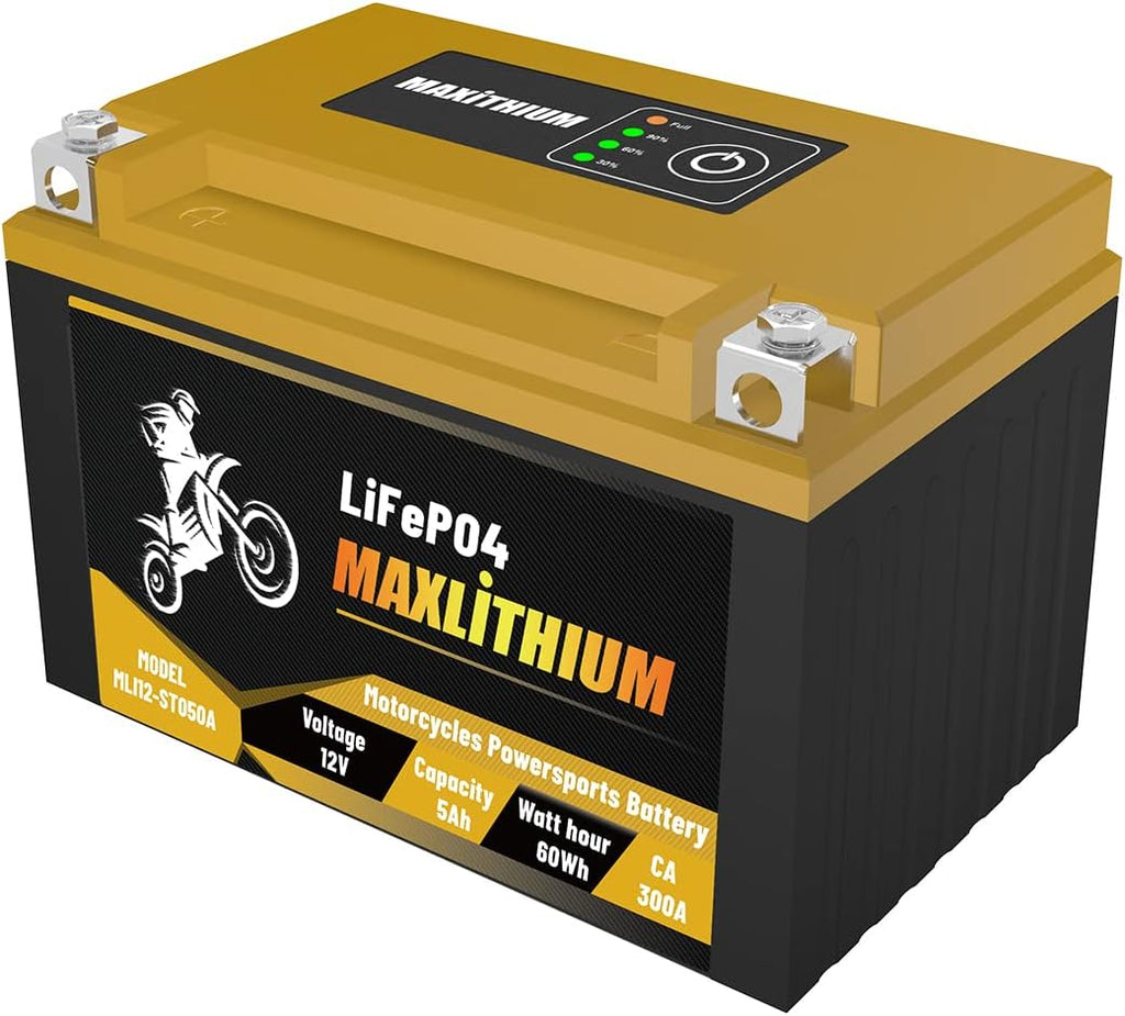 12V 5Ah 300A Lithium Powersports Battery with Battery State-of-charge Indicator W9294