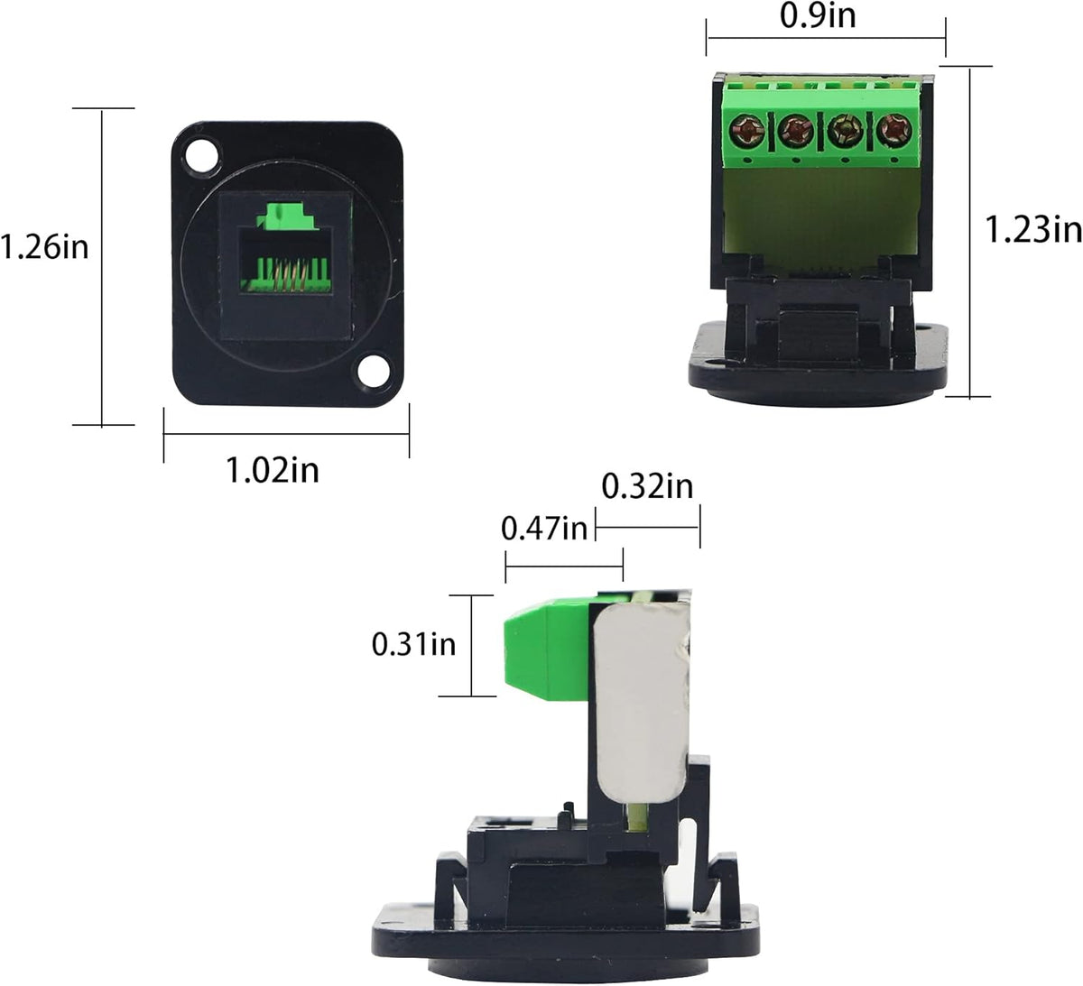 RJ11 6P4C CAT3 Screw Terminal Adapter, Black Pack of 2 Q2653