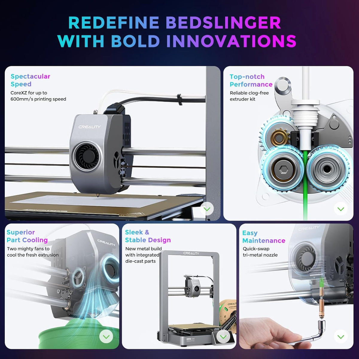 3D Printer with 600mm/s Printing Speed, Direct Drive Extruder, 60W Hotend Heater, Red PLA Filament X38204