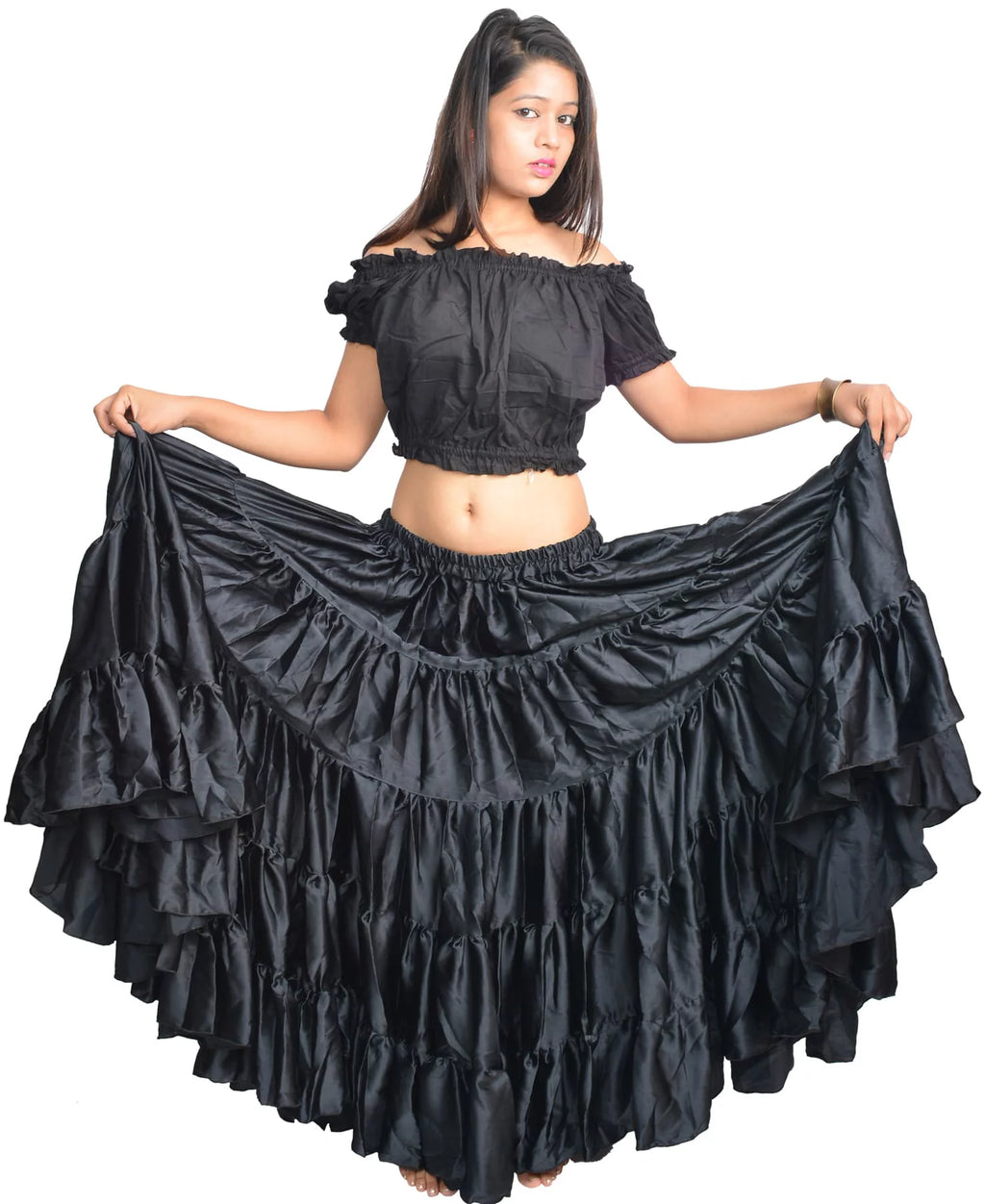 Women's Satin Flamenco Dance Skirt Black T31660