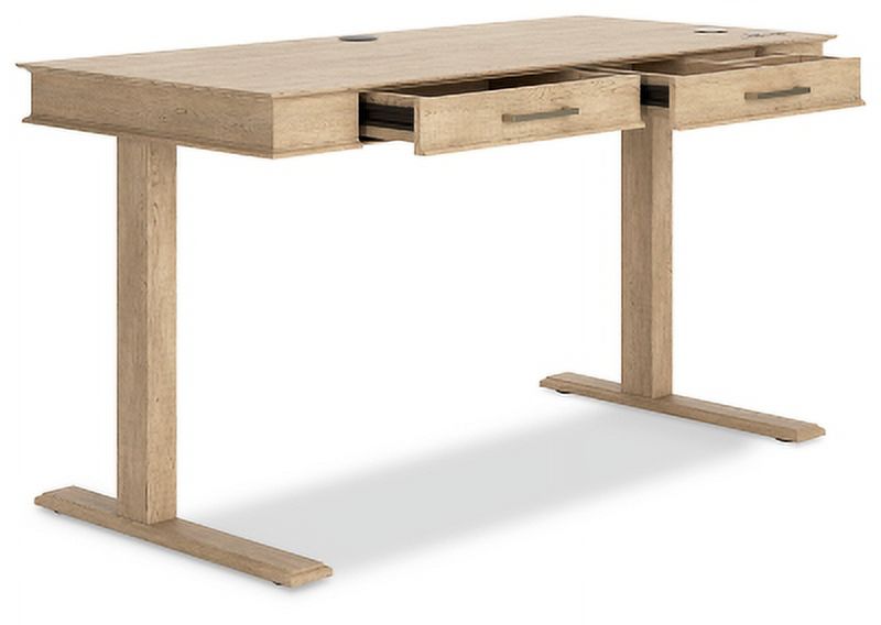 Light Brown Adjustable Height Desk with USB Ports & 2 Drawers R366