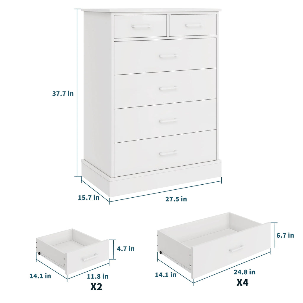 White 6 Drawer Wood Dresser G879639