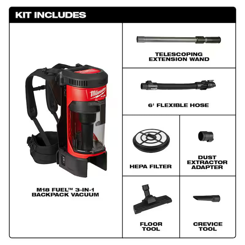 18-Volt Lithium-Ion Brushless Cordless 3-in-1 Backpack Vacuum with 8.0 Ah Battery and Rapid Charger C144901