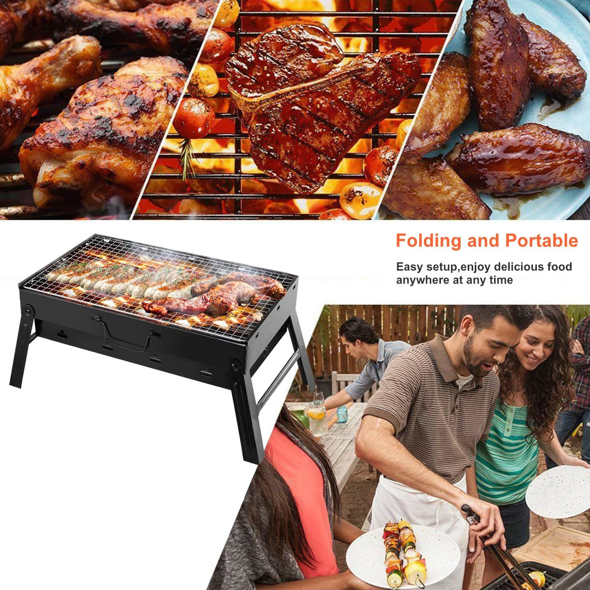 Charcoal Folding Portable Stainless Steel BBQ Grill H634