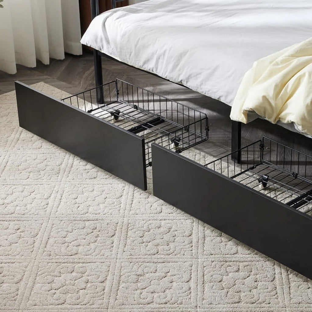 Black Twin Over Twin Iron Convertible Bunk Bed with 2 Storage Drawers B5482