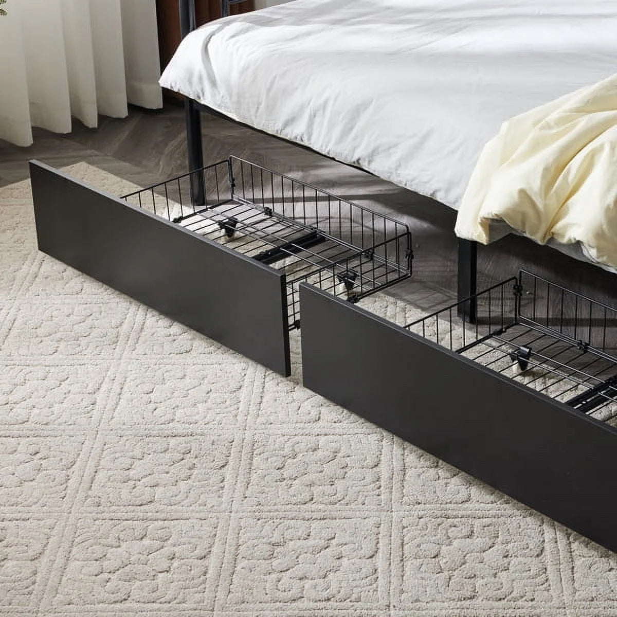 Black Twin Over Twin Iron Convertible Bunk Bed with 2 Storage Drawers B5482