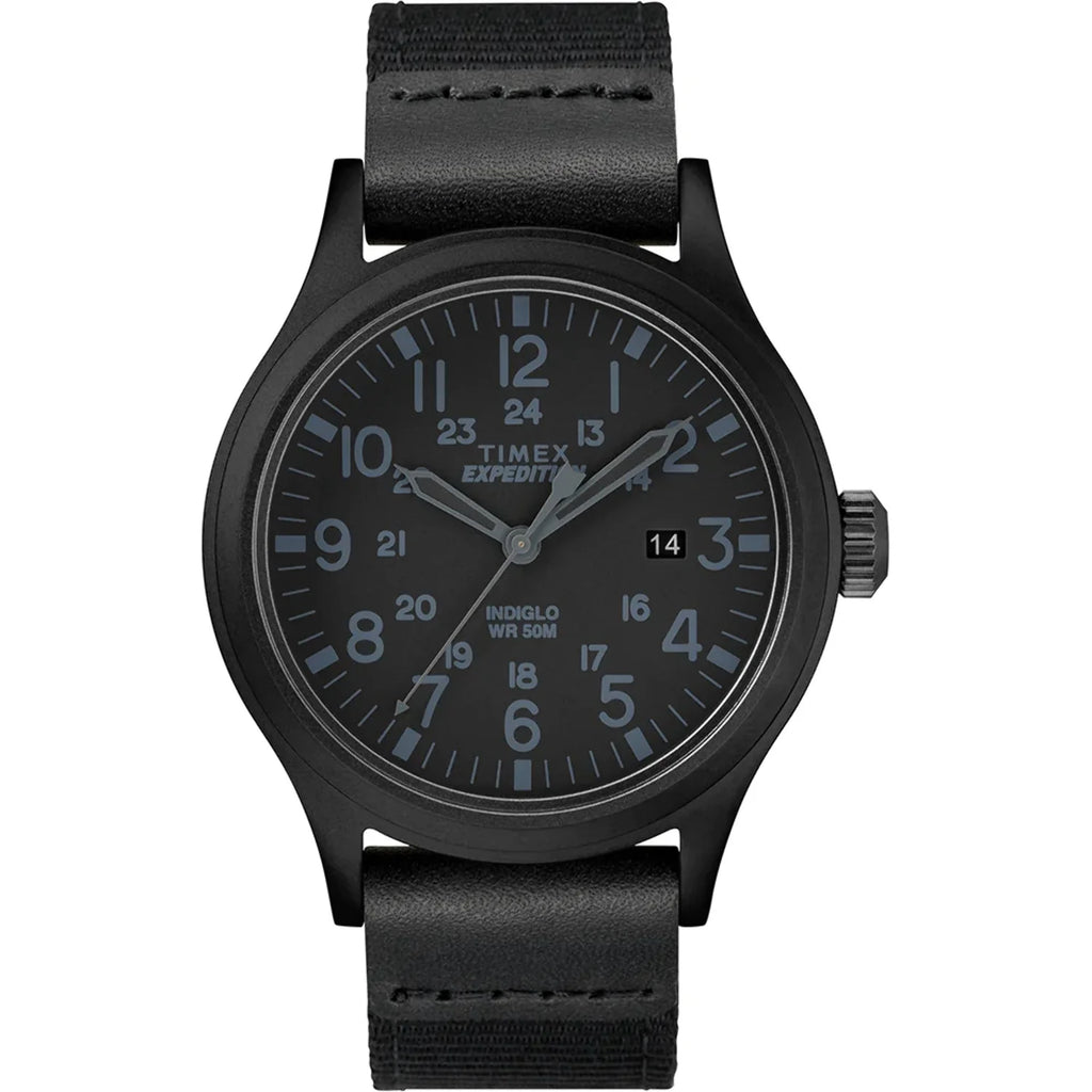 Black Leather Nylon Strap Watch P9423