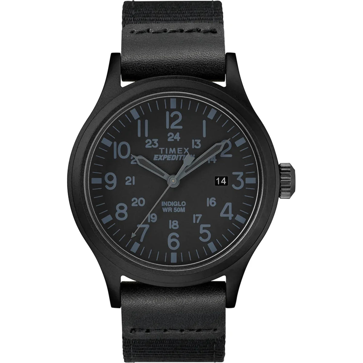 Black Leather Nylon Strap Watch P9423