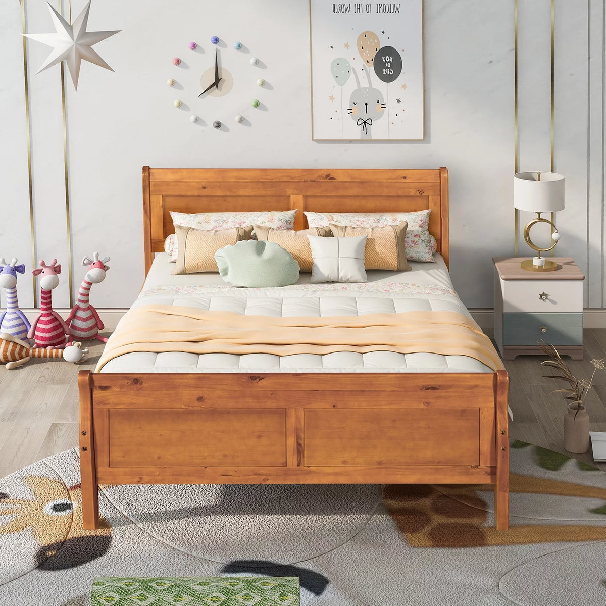White Full Size Platform Bed Frame with Wood Headboard and Footboard N51747