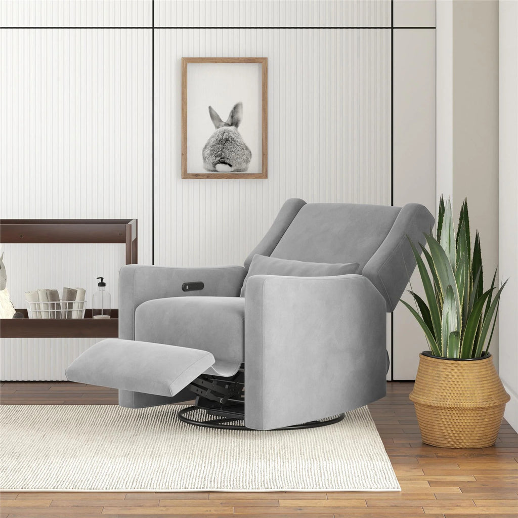Gray Velvet Swivel Glider Recliner with USB Ports T655