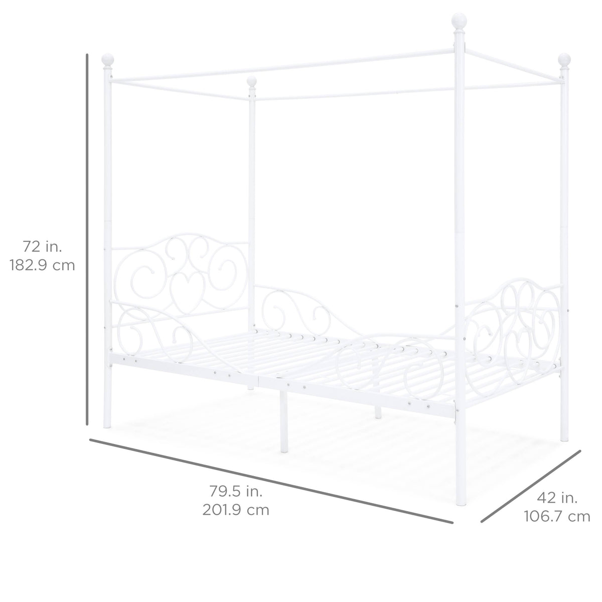 White 4 Post Metal Twin Bed Frame with Headboard and Footboard O618