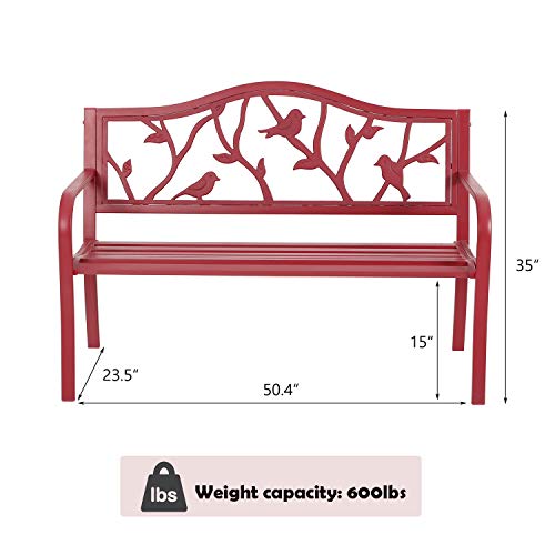 50 Inches Cast Iron Metal Patio Bench with Floral Pattern Backrest N6922