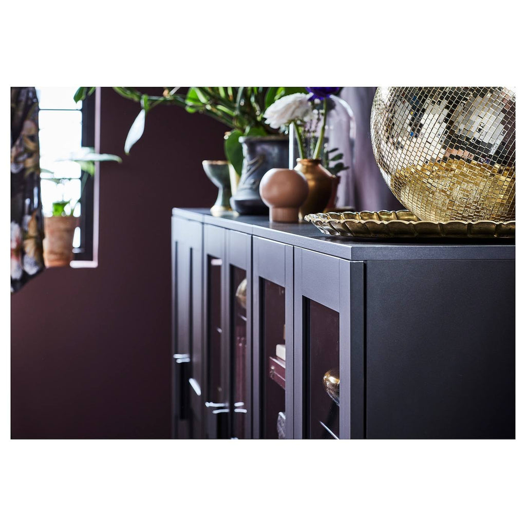 Black Glass Cabinet with Doors O76212