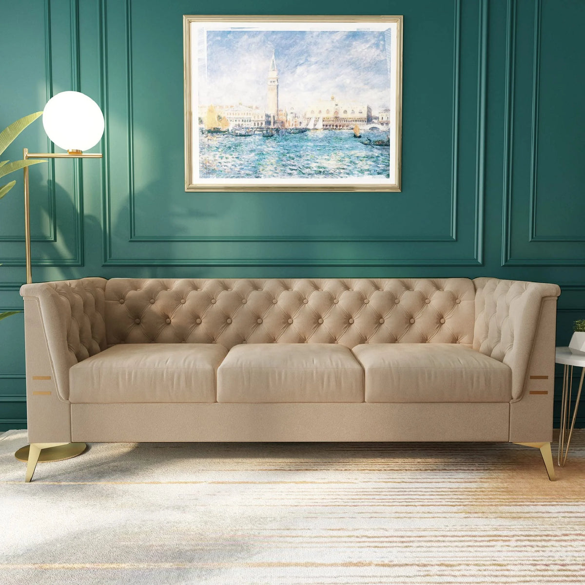 Khaki Velvet Upholstered Sofa O134471