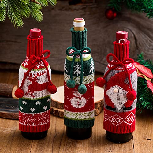 Knitted Christmas Wine Bottle Cover 3PCS E97604