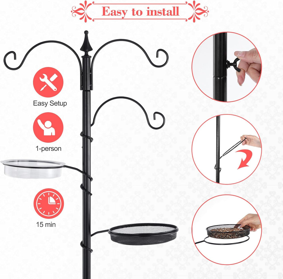 Black 77" Bird Feeder Pole with 5 Prong Base P459888