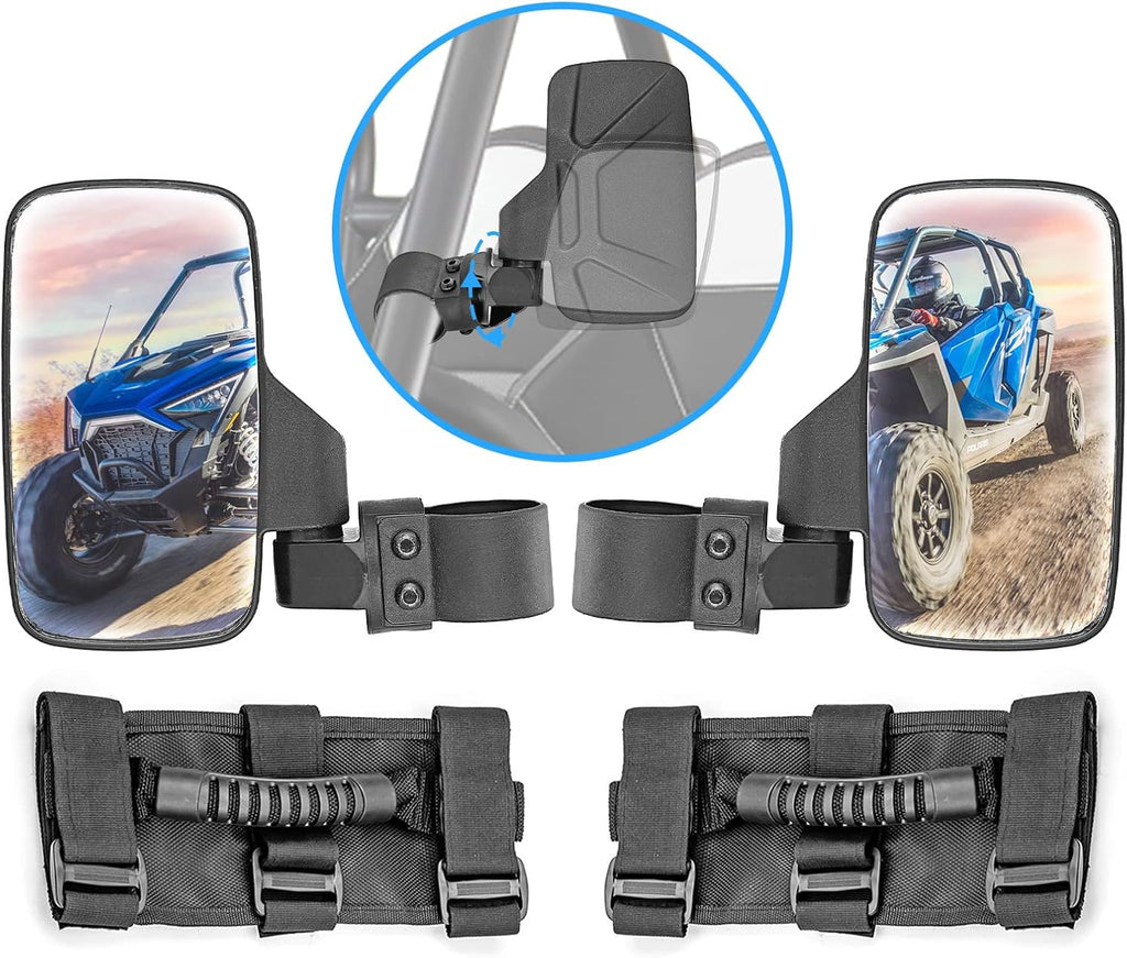 UTV Centre View & Side View Mirror for 1.5''-2'' Roll Cage Bar w/ Pair Grab Handle Set L57784